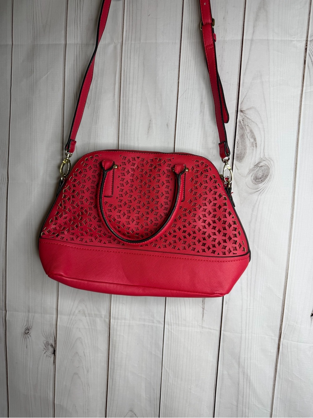 Merona Red Laser-Cut Satchel Crossbody Bag